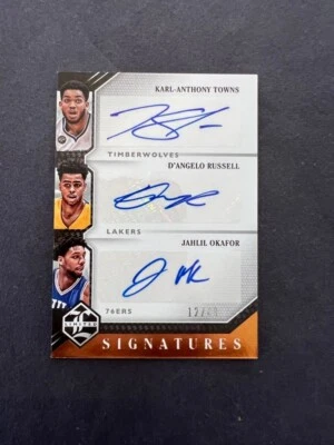 2015-16 Limited Karl-Anthony Towns Rookie Auto /49 Triple D'Angelo Russell - Image 1 of 4