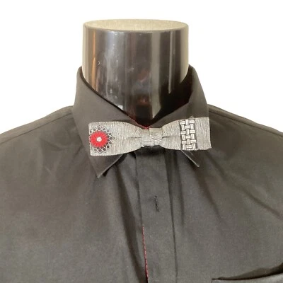 Corbata de Colección Años 50 Rockabilly Gris Floral Huesos Clip En Pajarita Boda EE. UU. Foto 1 de 3