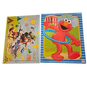 2 VINTAGE Wooden Tray PRESCHOOL  Puzzles ELMO & MICKEY AND FRIENDS CLUBHOUSE - Picture 1 of 7