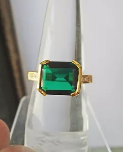 Anillo de mujer natural de 5 quilates corte esmeralda verde enchapado en oro amarillo 14 quilates - Imagen 1 de 7