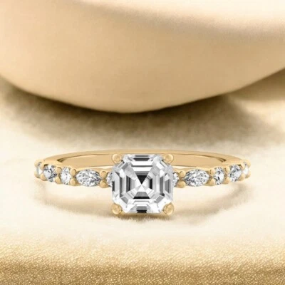 18K Gold Diamond Ring Asscher 1.40 Ct IGI Lab Created Yellow Black Friday Sale - Image 1 of 4