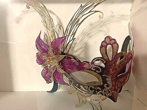 Elaborate Elegant Venetian Showgirl Masquerade Mardi Gras Half Mask - Picture 1 of 6