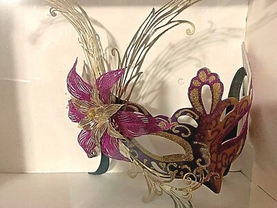 Elaborate Elegant Venetian Showgirl Masquerade Mardi Gras Half Mask - Image 1 of 4