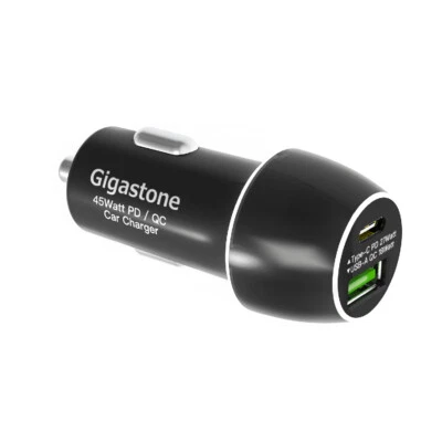 Gigastone Dual port PD Car Charger, 45W 2 Port USB-C (27W) and USB-A (18W)