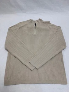 Cherokee Mens Pullover Long Sleeve 1/4 Zip Sweater Off-White Cream Large EUC - Picture 1 of 10