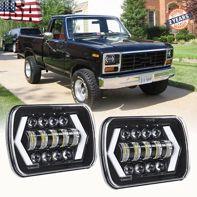 Pair Fit Ford F-150 1981 1982 1983 1984 7x6 5x7 LED Headlights Hi Lo Beam H6054 - Image 1 of 4