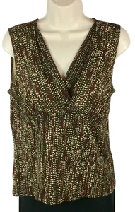 Talbots Blouse Size S Small Brown Ditzy Dots Faux Wrap Neckline Empire Waist - Picture 1 of 6
