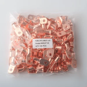 1 Pack of 100 Copper Lugs 2AWG 1/4" Ring Terminals Uninsulated Crimp Connectors - Picture 1 of 7