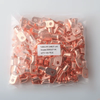1 Pack of 100 Copper Lugs 2AWG 1/4" Ring Terminals Uninsulated Crimp Connectors - Image 1 of 4