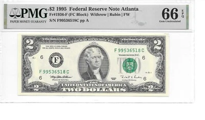 1995 Atlanta $2 FRN (harder to find FC Block) PMG 66 EPQ GEM UNCIRCULATED - Image 1 of 4