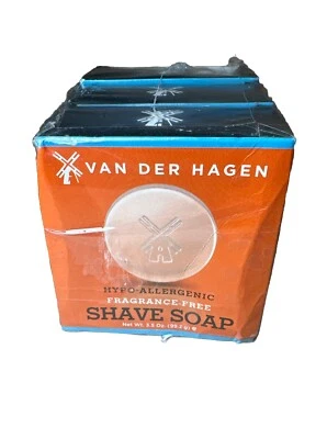 3x Van Der Hagen Unscented Luxury Shave Soap Hypo-Allergenic Shea Mango Cocoa - Image 1 of 4