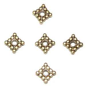 MB540 Antiqued Gold Square Rondelle w Dots 6mm Metal Spacer Bead 24pc - Picture 1 of 2