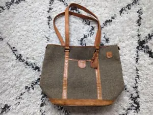 vintage HARTMANN tote bag TWEED leather trim 19x14x7 brown - Picture 1 of 12