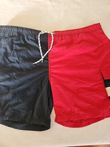 Tommy Hilfiger Swim Trunks Mens Size XL Red Blue Colorblock Spellout Summer - Picture 1 of 12
