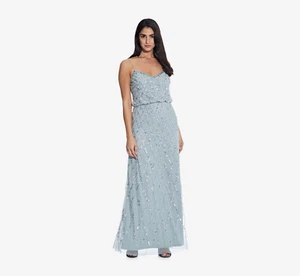 Adrianna Papell Sleeveless Blouson Dress With Lattice Detail In Azure Mist - Picture 1 of 3