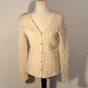 Suéter Tommy Bahama Mujer M Marfil Nubby Lana Merino Mohair Hilo Italiano LS - Imagen 1 de 18