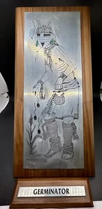 Placa firmada a mano Hopi PRESTON MONONGYE Germinador Grabado Kachina Turquesa - Imagen 1 de 17