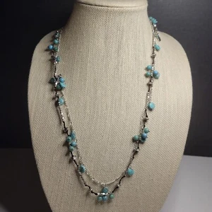 NEW Lucky Brand Turquoise Silver Multi-Strand Boho Necklace Semi Precious Accent - Picture 1 of 11