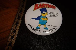 THE SIMPSONS: BARTMAN AVENGEL OF EVIL 1989 PINBACK BUTTON 1.75" - Picture 1 of 3