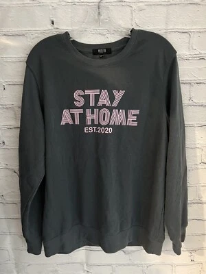 Sudadera moderna de lona gris STAY AT HOME EST 2020 para mujer talla L Foto 1 de 4