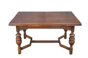Antique Elizabethan Jacobean Revival Oak Draw Leaf Refectory Dining Table 86" - Picture 1 of 15