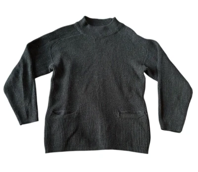 Suéter de malha Gitano feminino vintage anos 90 grande preto simulado bolsos no pescoço metálico - Imagem 1 de 4