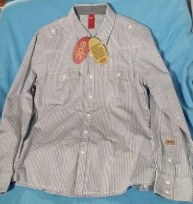 Camisa blanca de algodón Rayas hombre rayas azules mangas largas Esprit Edc talla M Nuevo Foto 1 de 4