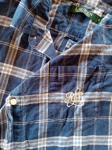 Lauren Ralph Lauren Womens M Shirt 3/4 Sleeve Button Up Monogram Logo Extra Long - Picture 1 of 8