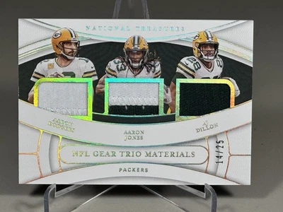 2021 National Treasures #TM-GB Trio Material Aaron Rodgers/A Jones/AJ Dillon /25 - Image 1 of 3