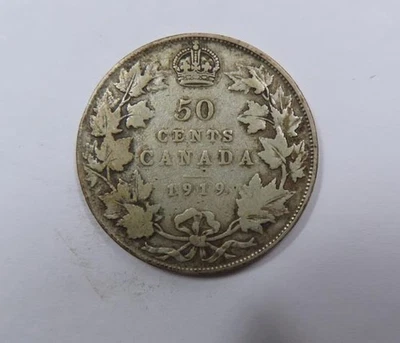 WWI Canada King George V Sterling Large Silver 50 Cents 1919 VERY SCARCE - Image 1 of 2