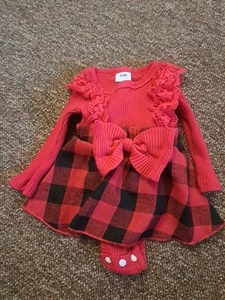 Baby Mädchen 0-3 Monate Einteiler Strampler Kleid, rot Büffel kariert Langarm - Bild 1 von 6