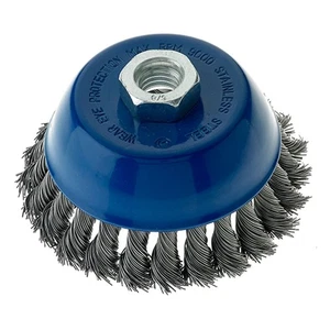 189060 - 4" x 5/8"-11 Knot Cup Brush, .020 Stainless Steel Wire - Picture 1 of 7