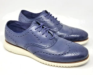 Cole Haan Zerogrand Men's Size 12 Wingtip Oxfords Navy Blue Leather Dress Shoe - Picture 1 of 10