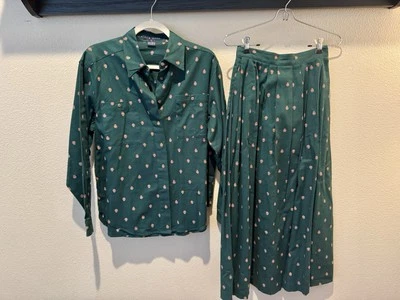 Vintage Birch Bros Women’s Buttondown Top Size Large & Skirt (size 6) Set Green - Image 1 of 4