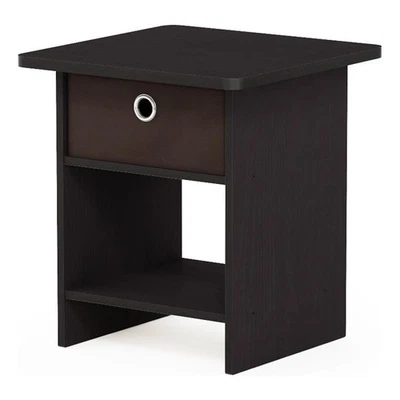 Furinno Dario End Table/ Night Stand Shelf with Bin Drawer in Dark Walnut - Image 1 of 4