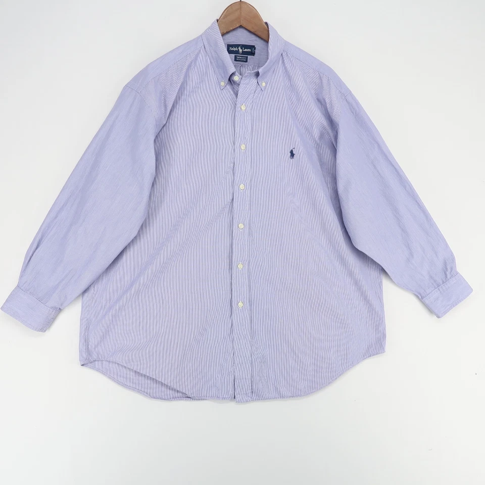 Camisa Ralph Lauren Yarmouth Abotonada Para Hombre 17.5 32/33 Azul Rayas Manga Larga Foto 1 de 4