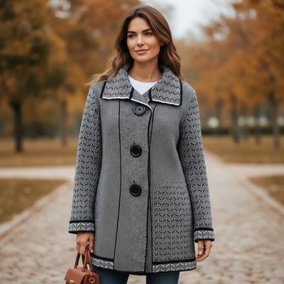 Sioni Sweater Ladie's Size 2X  Wool Blend Cardigan Jacket Black & White - Image 1 of 4