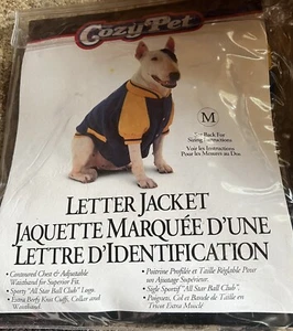 Dog Letter Jacket size MEDIUM | Cozy Pet | Fits 12” - 18” Dog | Navy Blue Gold - Picture 1 of 1