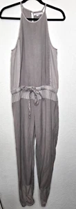 Young Fabulous & Broke Womens Jumpsuit Medium Gray Diego Linen Tie Waist Boho - Picture 1 of 11