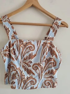 Piper Womens Blue Patterned Linen Blend Sleeveless Top Size 8 - Picture 1 of 4