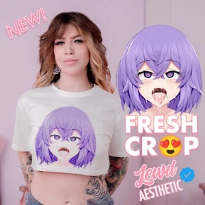 Ahegao Underboob Crop Top - Lila Anime Waifu Lewd Fashion Streetwear - Bild 1 von 12