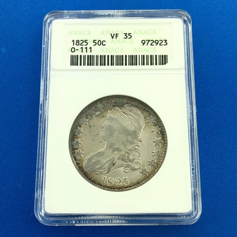 1825 Capped Bust Silver Half Dollar 50c Lettered Edge ANACS VF35 O-111 Coin Cover