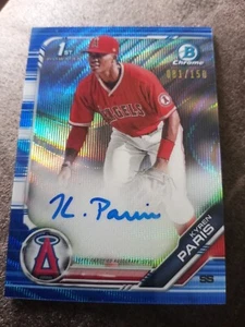 2019 MINT + Kyren Paris Bowman Chrome 1ST Auto Blue Wave Rookie Refractor Angels - Picture 1 of 2