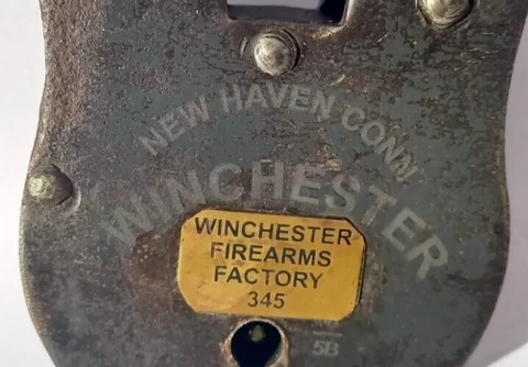 Antique Etching & Amazing Padlock & Brass Logo Winchester Firearms Factory 345 Cover