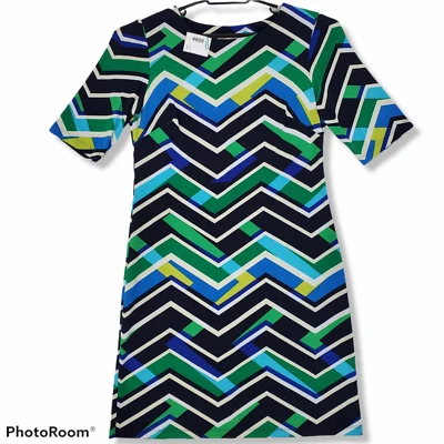 Dressbarn  Dress Womens 8 Sheath Stretch Knit Short Sleeve Round Neck Blue Green - Image 1 of 4