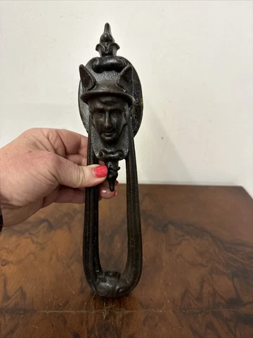Antique Black Cast Iron Victorian Hermes Door Knocker Cover