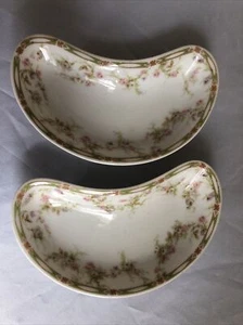 2 Vintage Theodore Haviland Limoges France Bone Dishes Roses Kidney Shaped - Picture 1 of 5