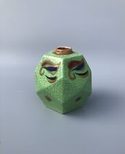 Vintage Japanese Ceramic Faceted Geometric Green Crackle Glaze Small Bud Vase