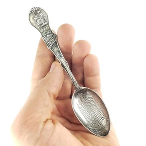 Cuchara de recuerdo de plata esterlina de los indios nativos americanos del templo masónico de Chicago - Imagen 1 de 9