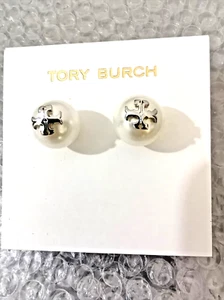 Authentic Tory Burch silver white pearl stud earrings - Picture 1 of 2
